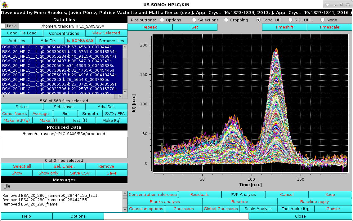 SOMO HPLC-SAXS BSA I(t) for symmetrical Gaussian decomposition