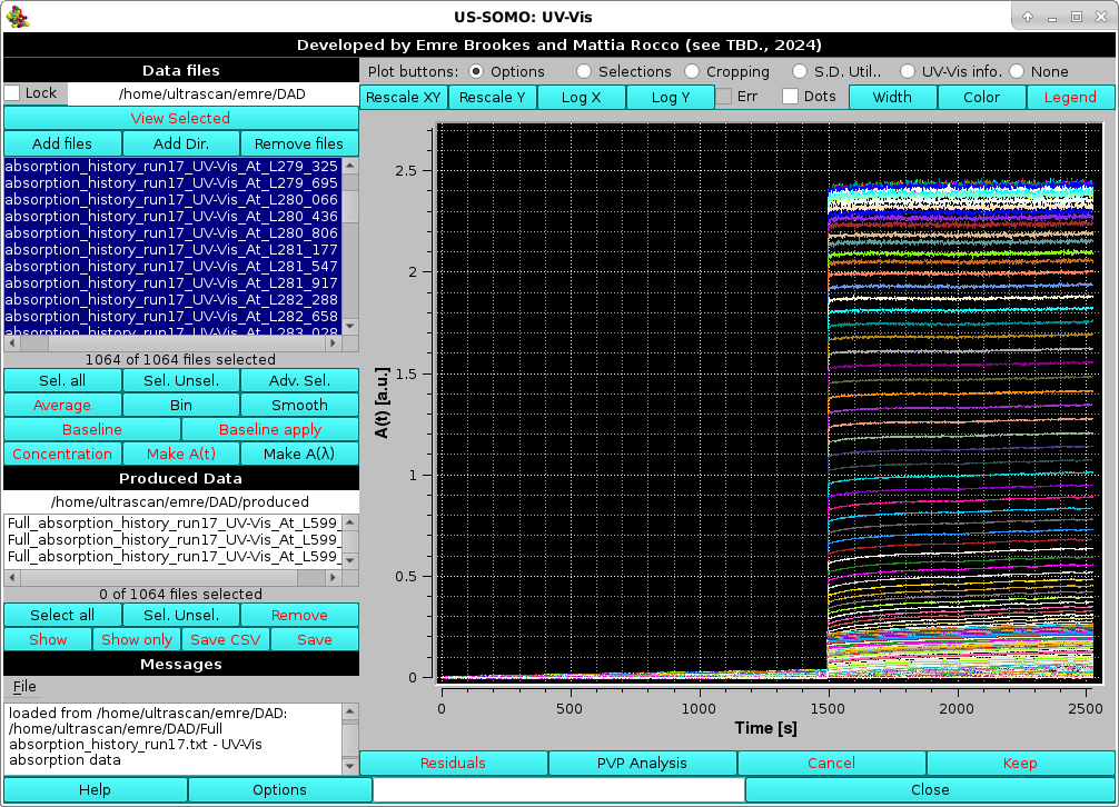 Somo-SAS UV-Vis module full dataset loaded visualization