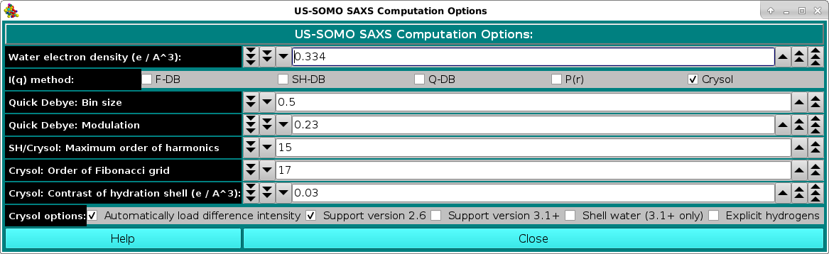 SOMO SAXS Computation Options