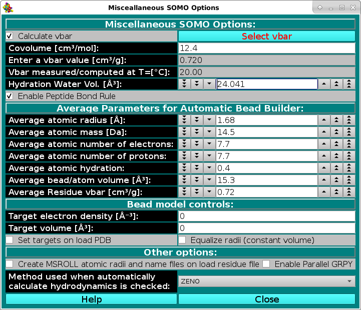 SOMO Miscellaneous Options Screen