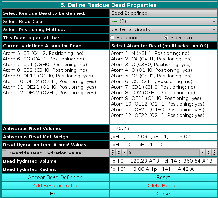 Define Residue Bead Properties
